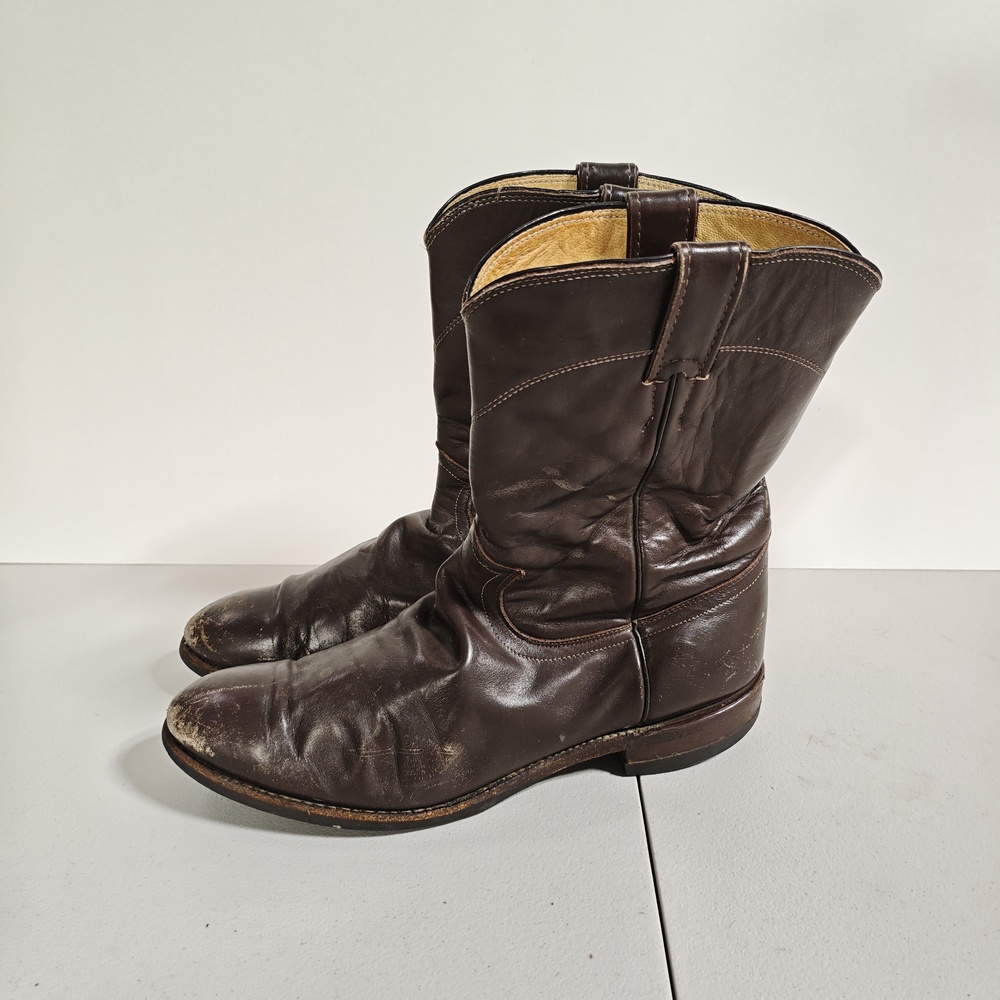 Justin Roper Boots Mens Size 9D Brown Leather Western Cowboy Pull On Work 3132